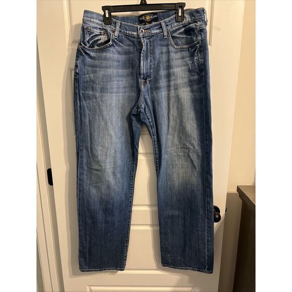 Lucky Brand Jeans Men's 36x32 Blue 181 Relaxed Straight Dark‎ Wash Denim - Picture 1 of 7